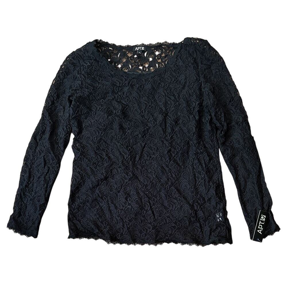 NWT Apt. 9 Black Lace Long Sleeve Top w/ Camisole Lining XL